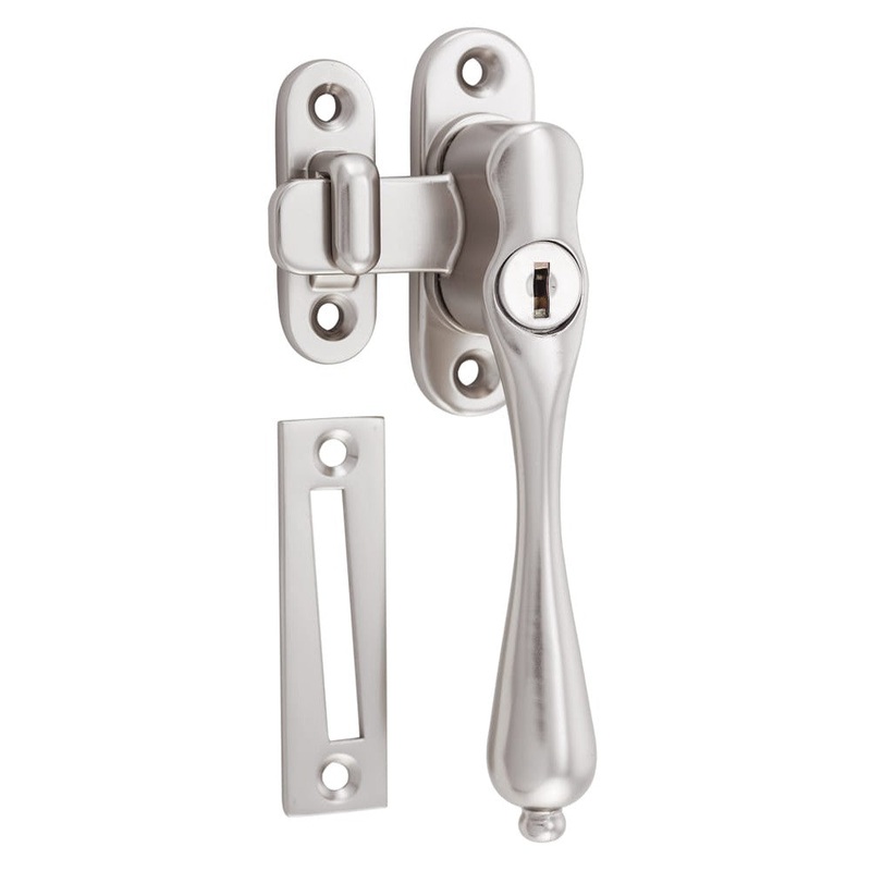 Casement Fastener Locking Teardrop Right Hand Satin Nickel W28xP34mm Drop 115mm