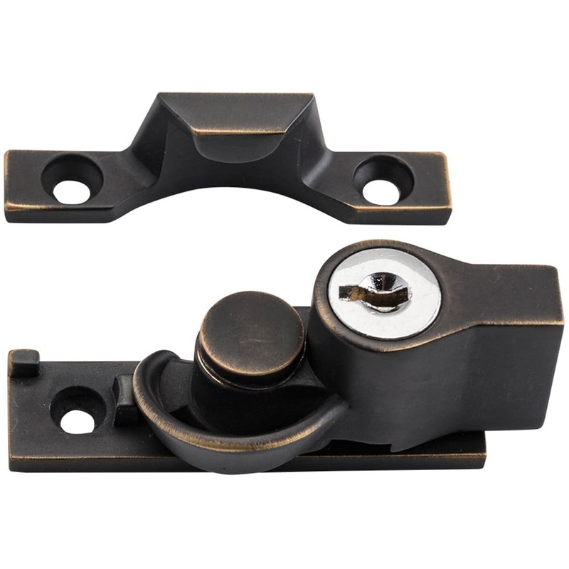 Sash Fastener Locking Narrow Zinc Alloy Antique Brass