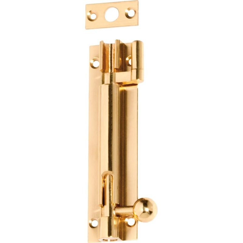 Barrel Bolt Offset Polished Brass 100mm