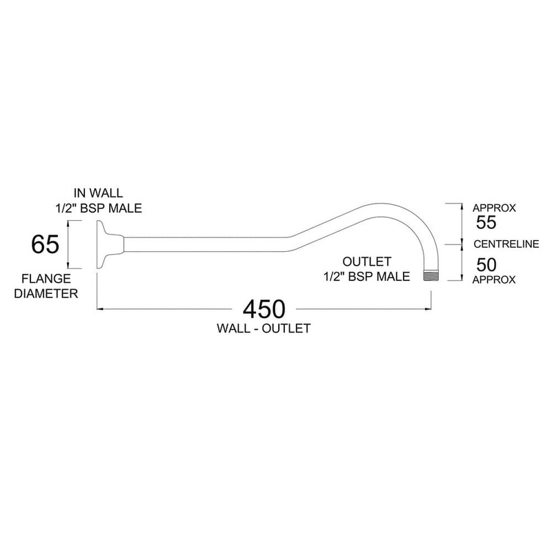 Roulette Gooseneck Shower Arm 450mm Polish to Plate