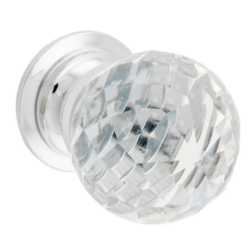 Cupboard Knob Diamond Clear Glass Chrome Plated 30mm
