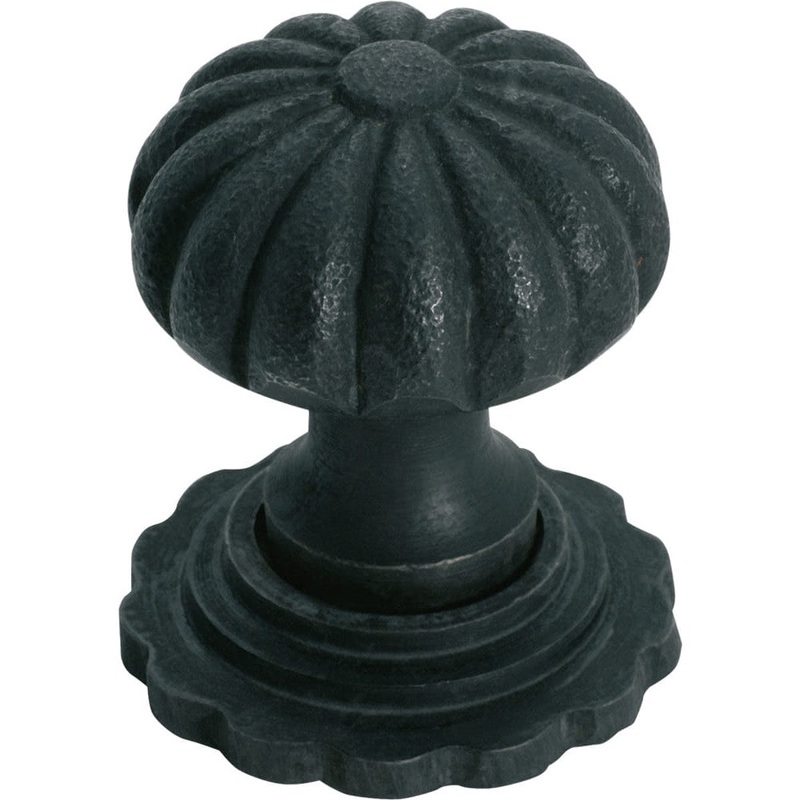 Cupboard Knob Fluted Iron Backplate Matt Black 32mm