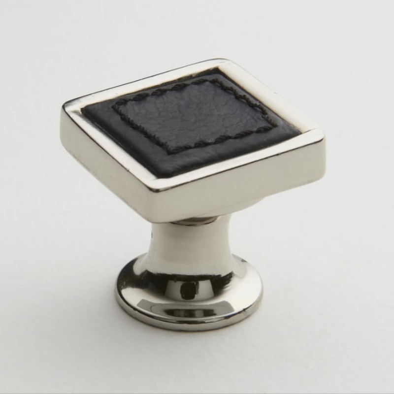 Leather Knob Black with Polished Chrome