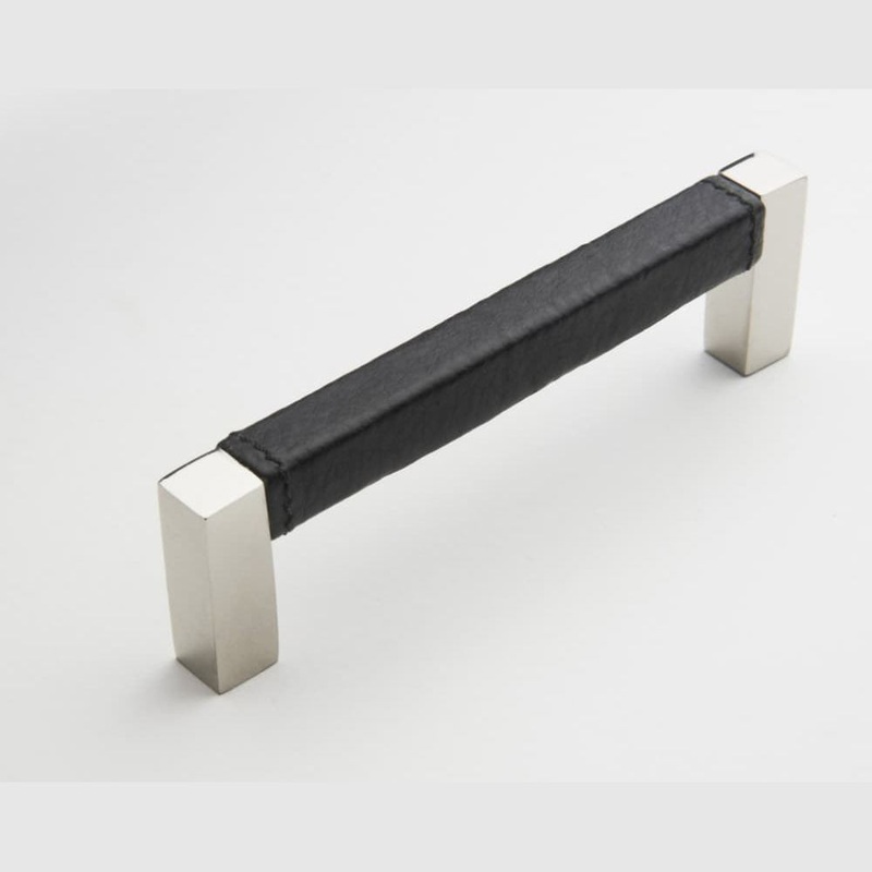 Leather Handle 96mm Black with Polished Chrome