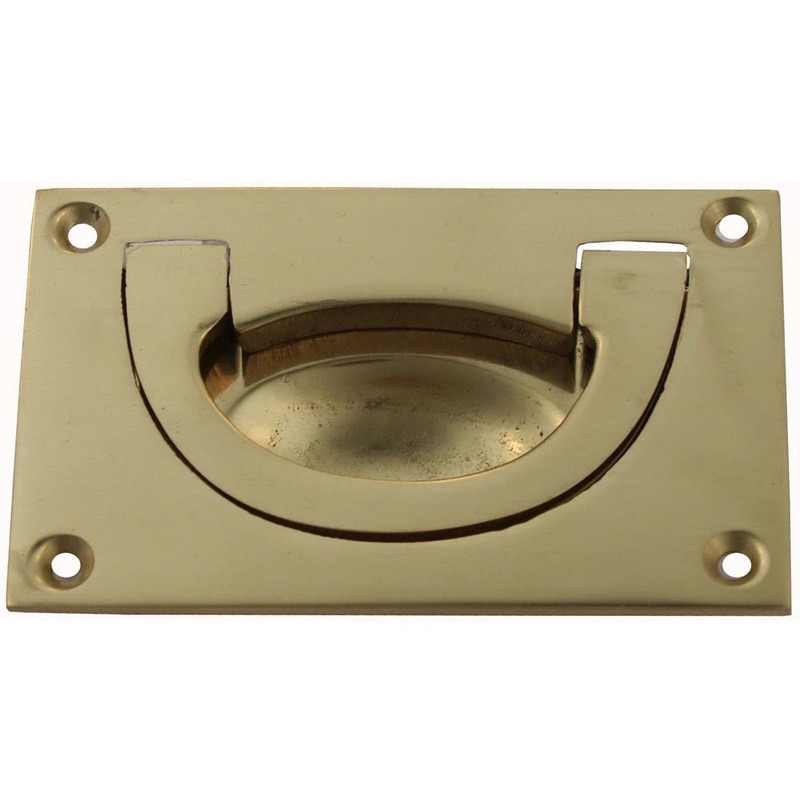 Flush Ring Pull 65 x 45mm Polished Brass
