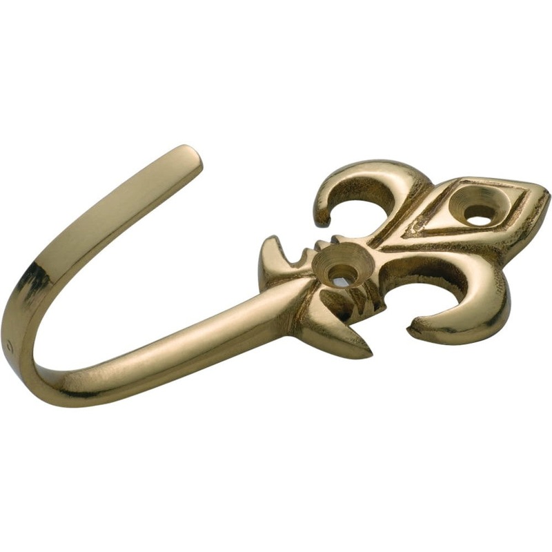 Curtain Tie Back Hook Fleur De Lis Polished Brass H75xP30mm