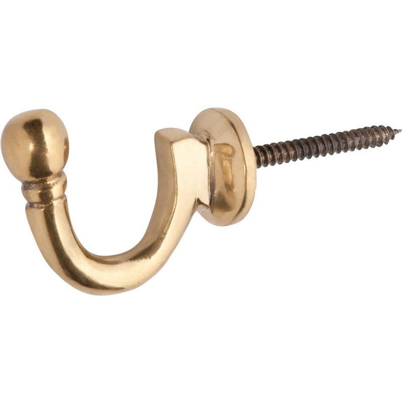 Curtain Tie Back Hook Standard Polished Brass P45mm