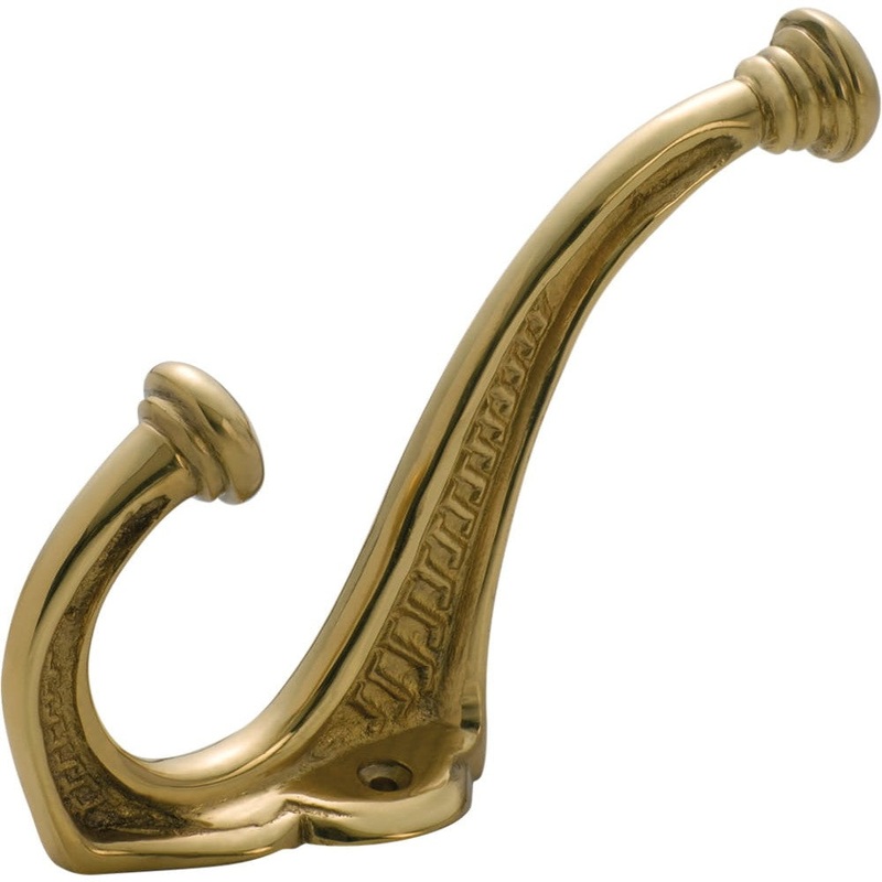 Hat & Coat Hook Edwardian Polished Brass H145xP95mm