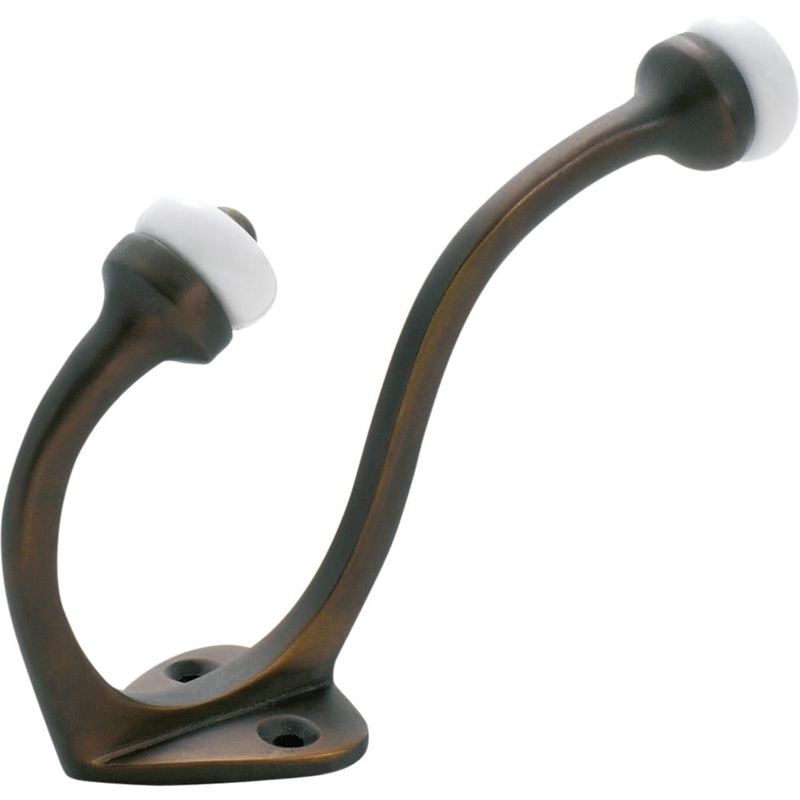 Hat & Coat Hook Porcelain Tip Antique Brass H115xP75mm