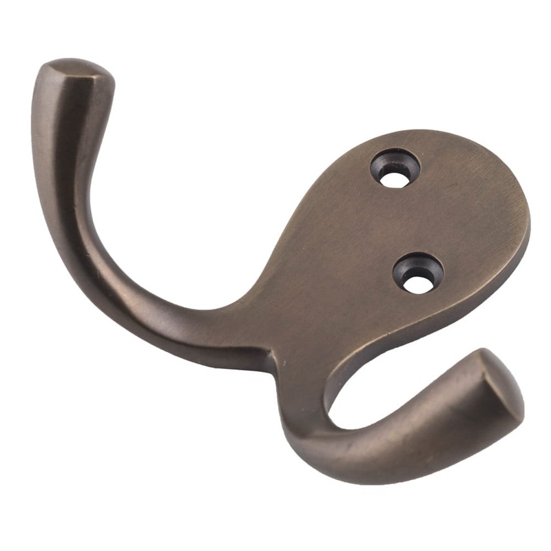 Robe Hook Double Antique Brass H75xP30mm