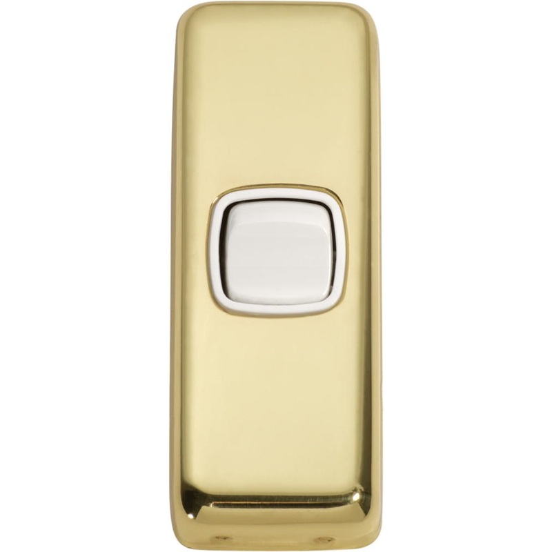 Switch Flat Plate Rocker 1 Gang White Polished Brass