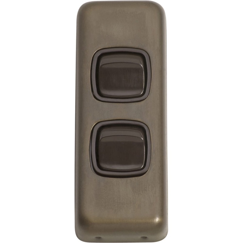 Switch Flat Plate Rocker 2 Gang Brown Antique Brass