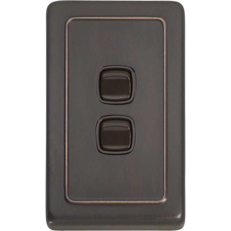 Switch Flat Plate Rocker 2 Gang Brown Antique Copper