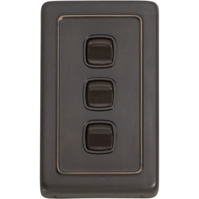 Switch Flat Plate Rocker 3 Gang Brown Antique Copper