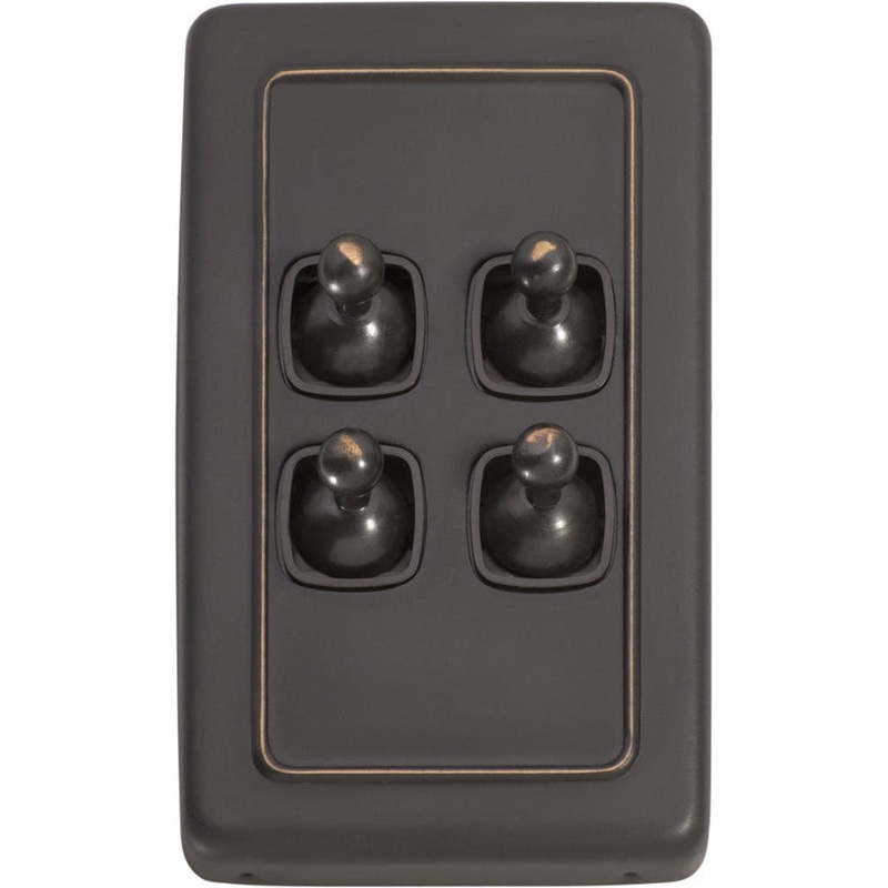 Switch Flat Plate Toggle 4 Gang Brown Antique Copper
