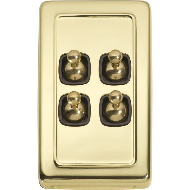 Switch Flat Plate Toggle 4 Gang Brown Polished Brass